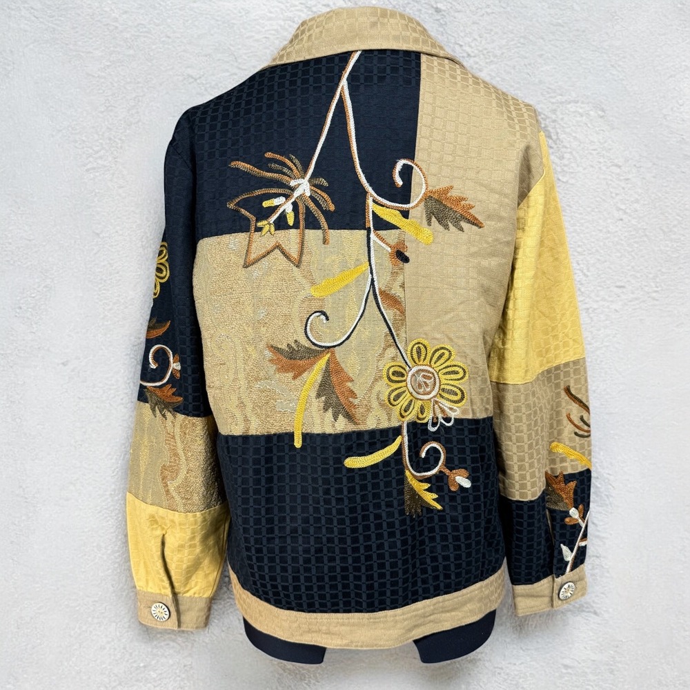 Indigo Moon Embroidered Sunflower Patchwork Jacke… - image 2